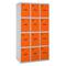 Taquilla consigna de metall de 3 mòduls de 4 compartiments 1800 x 900 x 500 mm de Simonrack color gris i taronja