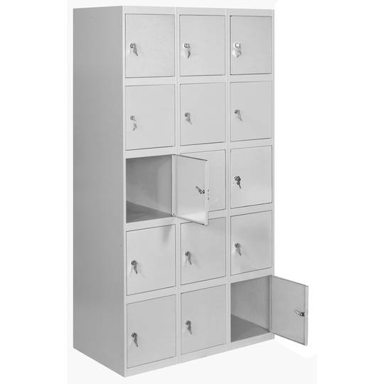 Taquilla consigna de metal de 3 módulos de 5 compartimentos 1800 x 900 x 500 mm Simonlocker Simonrack color gris y gris