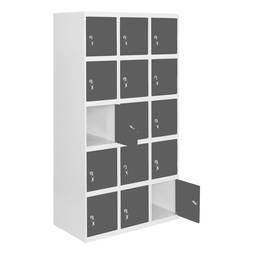 Taquilla consigna de metal de 3 módulos de 5 compartimentos 1800 x 900 x 500 mm Simonlocker Simonrack color blanco y antracita