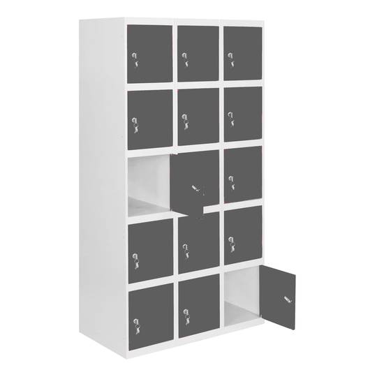Cacifo de arrumação metálico com 3 módulos e 5 compartimentos 1800 x 900 x 500 mm da RackMatic, cor branco e antracite