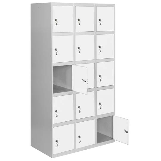 Taquilla consigna de metal de 3 módulos de 5 compartimentos 1800 x 900 x 500 mm Simonlocker Simonrack color gris y blanco