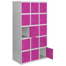 Taquilla consigna de metal de 3 módulos de 5 compartimentos 1800 x 900 x 500 mm Simonlocker Simonrack color gris y rosa