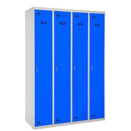 Metalowa szafka magazynowa z 4 modułami po 1 przegródkach 1800 x 1200 x 500 mm firmy RackMatic w kolorze szarym i niebieskim