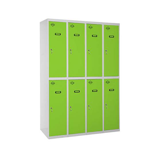 Taquilla consigna de metal de 4 módulos de 2 compartimentos 1800 x 1200 x 500 mm Simonlocker Simonrack color gris y verde