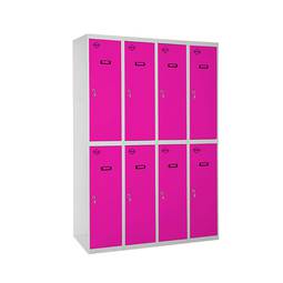 Taquilla consigna de metal de 4 módulos de 2 compartimentos 1800 x 1200 x 500 mm Simonlocker Simonrack color gris y rosa