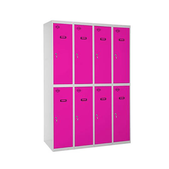 Metalen opbergkast met 4 modules met 2 compartimenten 1800 x 1200 x 500 mm van RackMatic in grijze en roze kleur