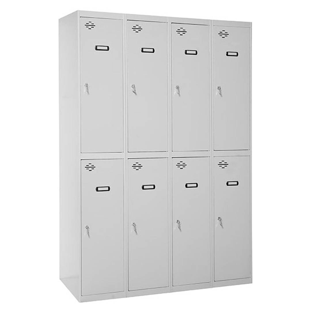 Metalowa szafa magazynowa z 4 modułami z 2 przegrodami 1800 x 1200 x 500 mm firmy RackMatic w kolorze szarym i szarym