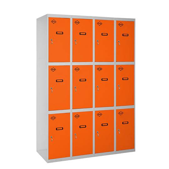 Taquilla consigna de metal de 4 módulos de 3 compartimentos 1800 x 1200 x 500 mm Simonlocker Simonrack color gris y naranja