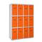 Taquilla consigna de metal de 4 módulos de 3 compartimentos 1800 x 1200 x 500 mm Simonlocker Simonrack color gris y naranja