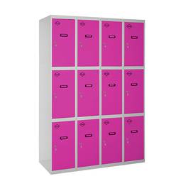 Taquilla consigna de metal de 4 módulos de 3 compartimentos 1800 x 1200 x 500 mm Simonlocker Simonrack color gris y rosa