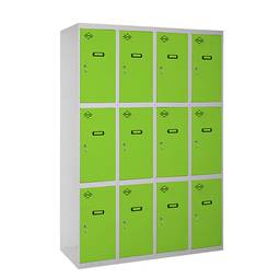 Taquilla consigna de metal de 4 módulos de 3 compartimentos 1800 x 1200 x 500 mm Simonlocker Simonrack color gris y verde