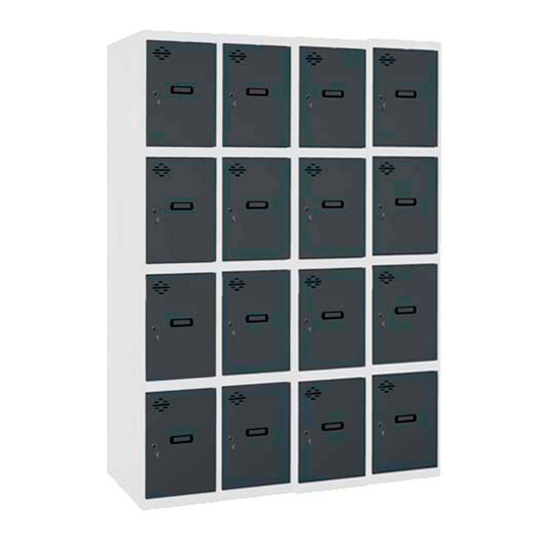 Taquilla consigna de metal de 4 módulos de 4 compartimentos 1800 x 1200 x 500 mm Simonlocker Simonrack color blanco y antracita