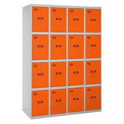 Taquilla consigna de metal de 4 módulos de 4 compartimentos 1800 x 1200 x 500 mm Simonlocker Simonrack color gris y naranja