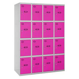 Taquilla consigna de metal de 4 módulos de 4 compartimentos 1800 x 1200 x 500 mm Simonlocker Simonrack color gris y rosa