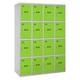 Taquilla consigna de metal de 4 módulos de 4 compartimentos 1800 x 1200 x 500 mm Simonlocker Simonrack color gris y verde