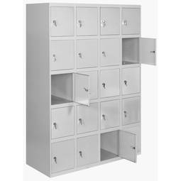 Metalowa szafa magazynowa z 4 modułami i 5 przegrodami 1800 x 1200 x 500 mm firmy RackMatic w kolorze szarym i różowym