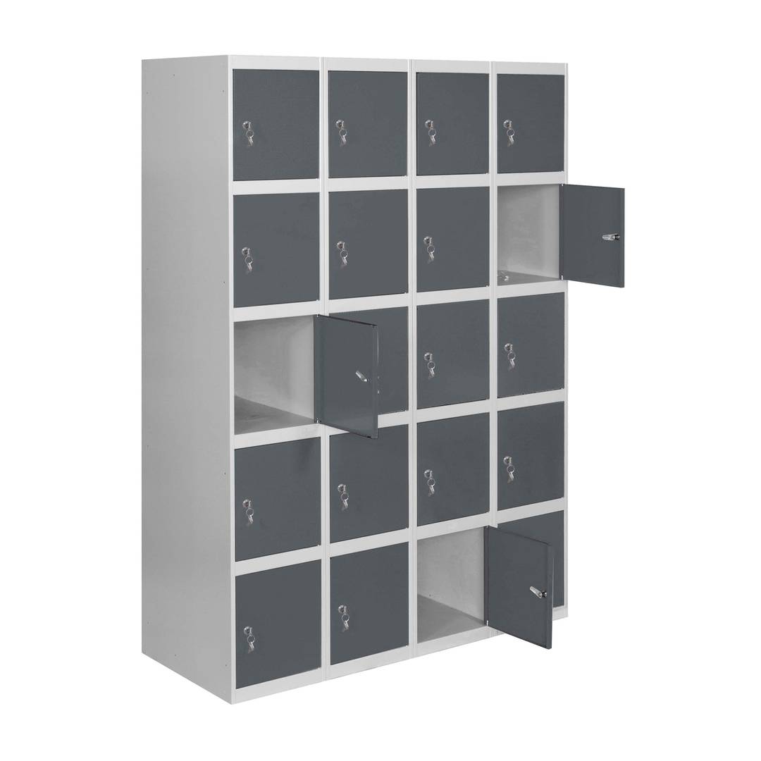 Metal storage locker with 4 modules and 5 compartments 1800 x 1200 x 500 mm by Simonrack in white and anthracite color