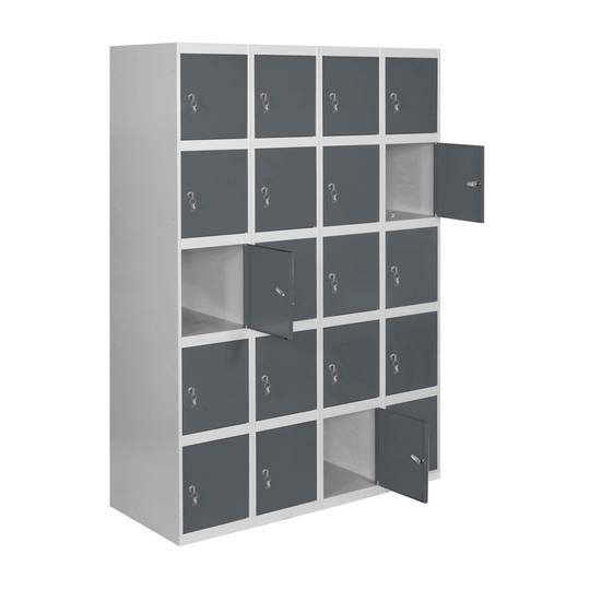 Metal storage locker with 4 modules and 5 compartments 1800 x 1200 x 500 mm by Simonrack in white and anthracite color