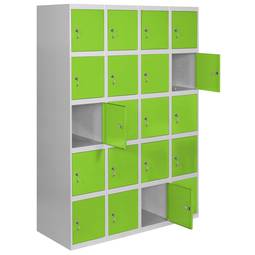 Metalowa szafa magazynowa z 4 modułami i 5 przegródkami 1800 x 1200 x 500 mm firmy RackMatic w kolorze szarym i zielonym