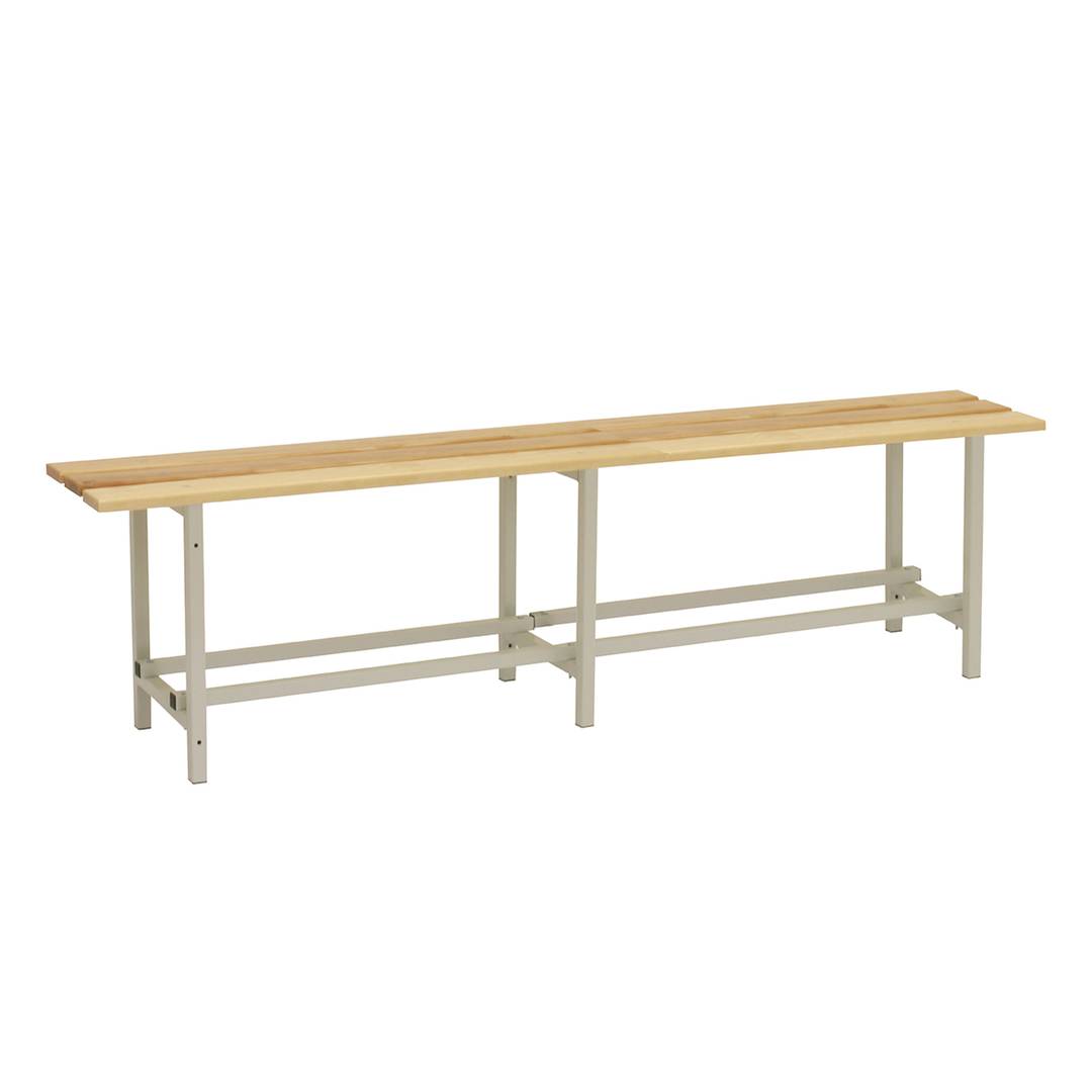 Metal and wood changing room bench, 2000 x 475 x 320 mm.