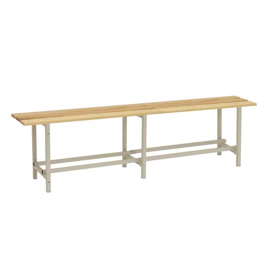 Metal and wood changing room bench, 2000 x 475 x 320 mm.