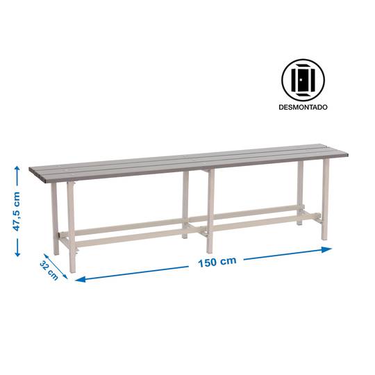 Metal and wood changing room bench, 1500 x 475 x 320 mm.