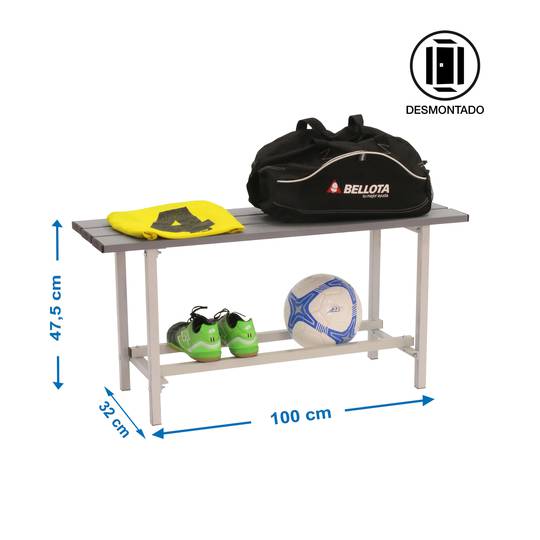 Umkleidebank aus Metall und Holz, 1000 x 475 x 320 mm.