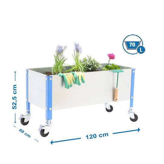 Roda Urban Garden PrimeMatik 485x1200x600 mm azul e galvanizado 70 litros com rodas