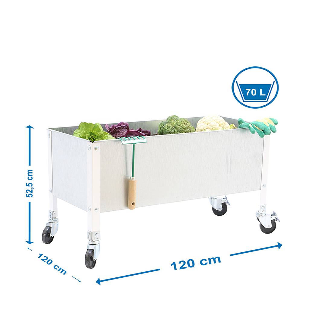Roda Urban Garden PrimeMatik 485x1200x1200 mm branco e galvanizado 70 litros com rodas