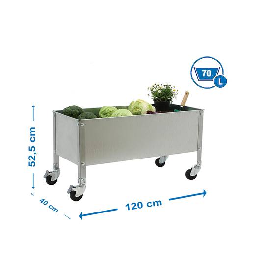 Urban Garden PrimeMatik Roda de 485x1200x400 mm em galvanizado e cor galvanizada de 70 Litros com rodas