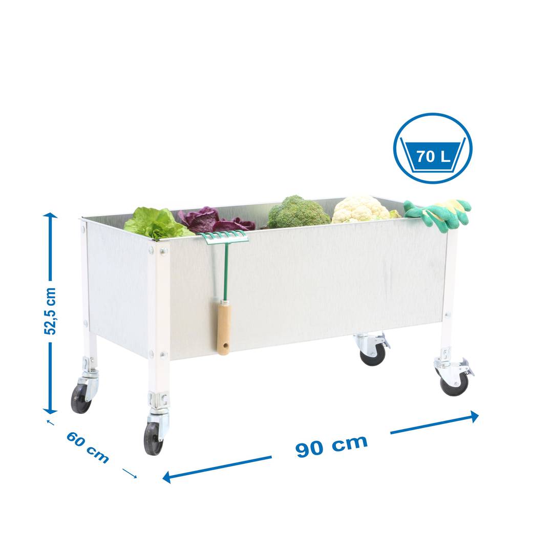 Urban Garden PrimeMatik Koło 485x900x600 mm białe i ocynkowane 70 litrów z kołami