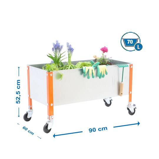 Roda Urban Garden PrimeMatik 485x900x600 mm laranja e galvanizado 70 litros com rodas
