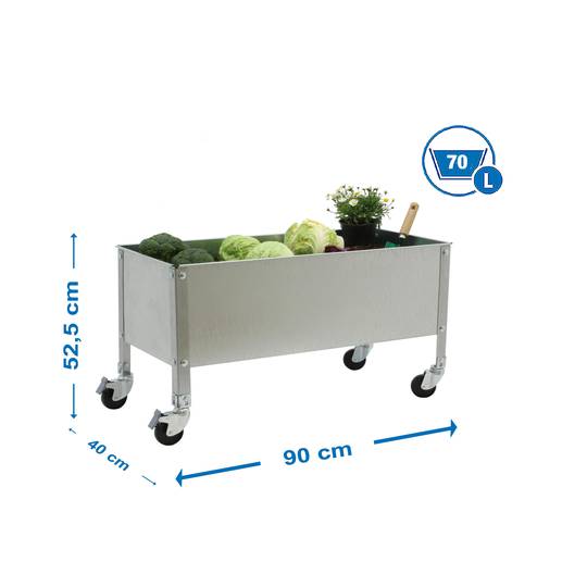 Hort Urbà Simonrack Wheel de 485x900x400 mm de color galvanitzat i galvanitzat de 70 Litres amb rodes