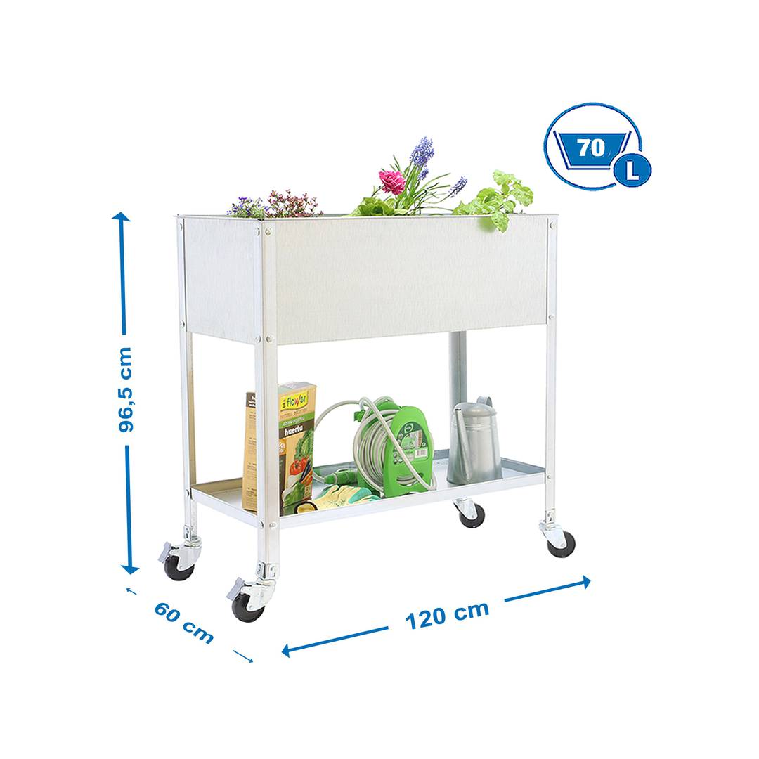 Urban Garden PrimeMatik Top Wheel 925x1200x600 mm in verzinkter und verzinkter Farbe mit einem Fassungsvermögen von 70 Litern mit Rädern