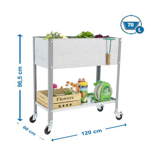 Hort Urbà Simonrack Top Wheel de 925x1200x600 mm de color gris i galvanitzat amb capacitat de 70 Litres amb rodes