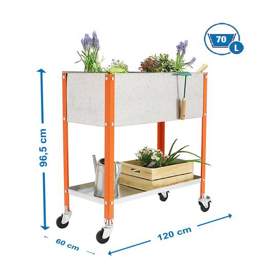 Hort Urbà Simonrack Top Wheel de 925x1200x600 mm de color taronja i galvanitzat amb capacitat de 70 Litres amb rodes