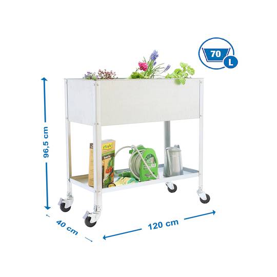 Hort Urbà Simonrack Top Wheel de 925x1200x400 mm de color galvanitzat i galvanitzat amb capacitat de 70 Litres amb rodes