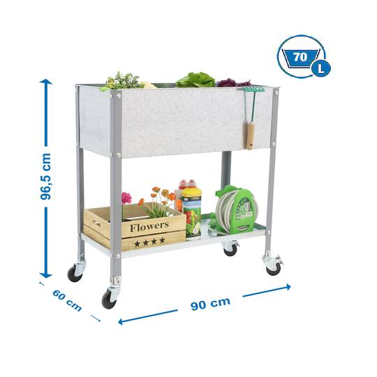 Hort Urbà Simonrack Top Wheel de 925x900x600 mm de color gris i galvanitzat amb capacitat de 70 Litres amb rodes