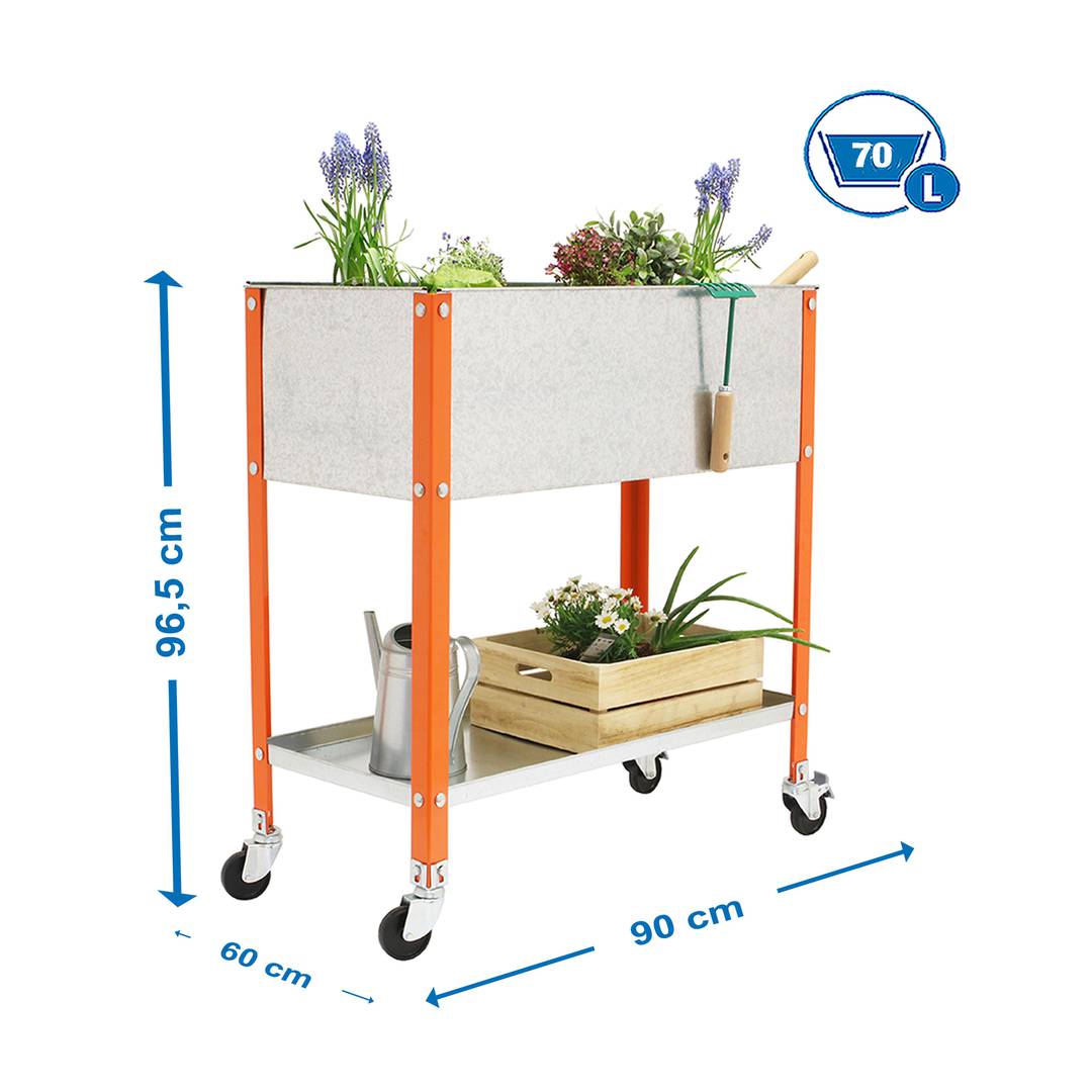 Urban Garden PrimeMatik Top Wheel 925x900x600 mm laranja e galvanizado com capacidade de 70 litros com rodas