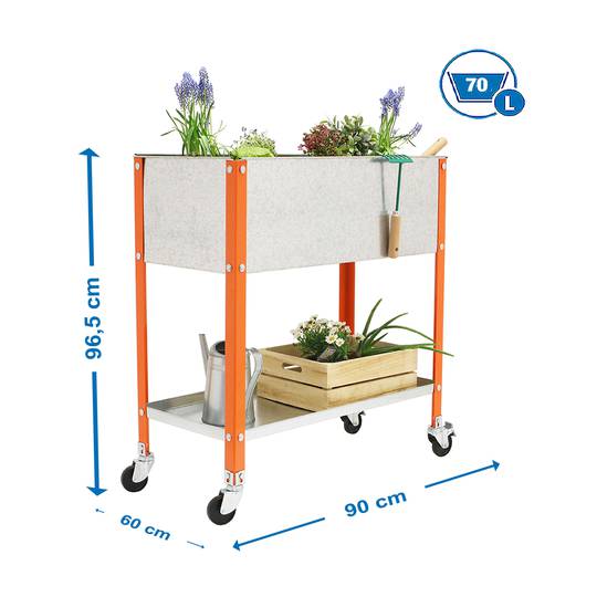 Urban Garden PrimeMatik Top Wheel 925x900x600 mm laranja e galvanizado com capacidade de 70 litros com rodas