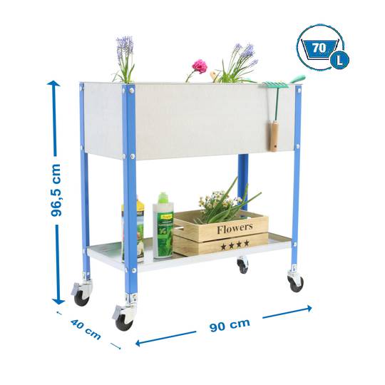 Hort Urbà Simonrack Top Wheel de 925x900x400 mm de color blau i galvanitzat amb capacitat de 70 Litres amb rodes