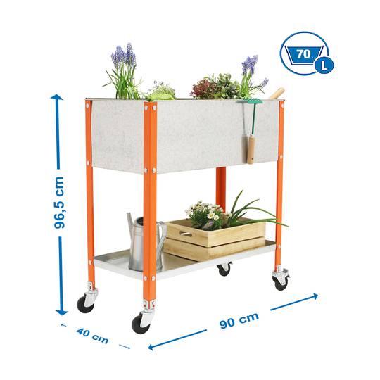 Urban Garden PrimeMatik Top Roda 925x900x400 mm laranja e galvanizado com capacidade de 70 litros com rodas