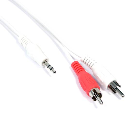 Cable d'àudio estèreo blanc minijack 3.5 a 2xRCA M/M 2 m