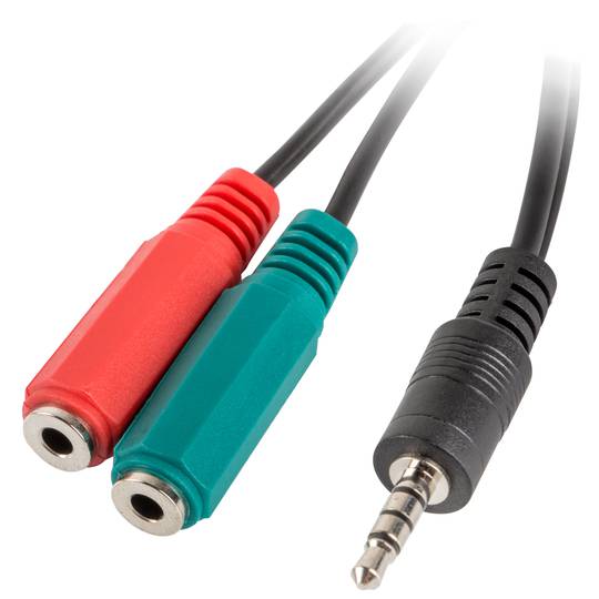 Lanberg adaptador minijack 3,5 mm macho 4 pinos para 2x minijack 3,5 mm 3 pinos fêmea 20 cm preto