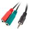 Lanberg adaptador minijack 3,5 mm macho 4 pinos para 2x minijack 3,5 mm 3 pinos fêmea 20 cm preto