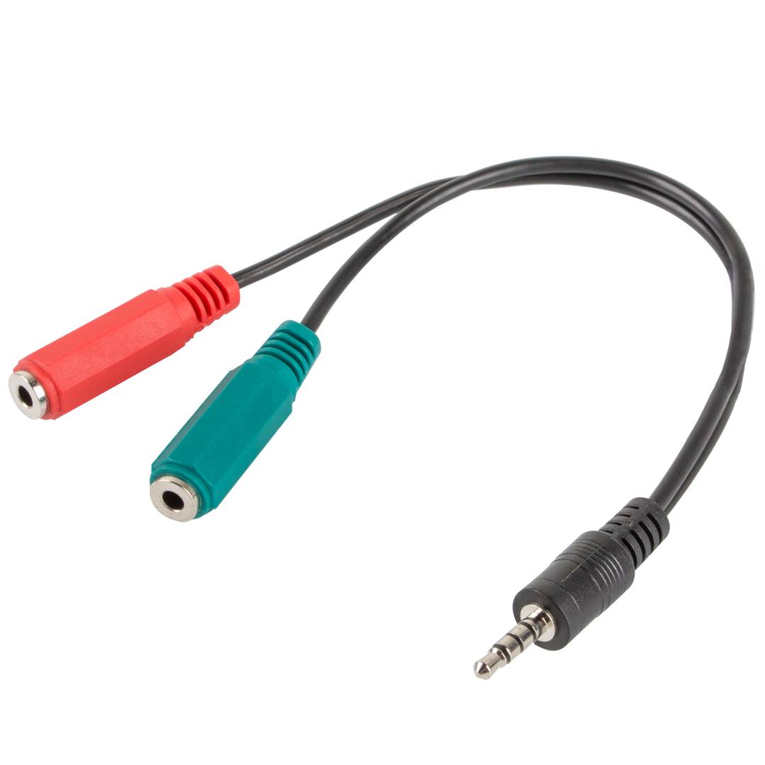 Lanberg adaptador minijack 3,5 mm macho 4 pinos para 2x minijack 3,5 mm 3 pinos fêmea 20 cm preto