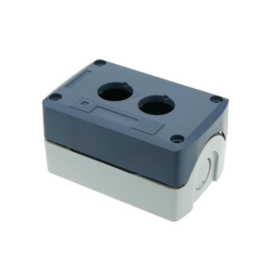 Caixa de control de dispositius elèctrics per a 2 polsadors o interruptors de 22 mm gris