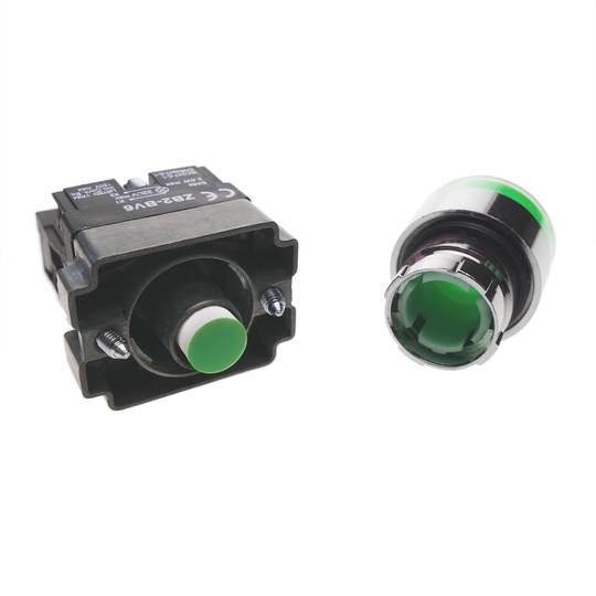 Botão de pressão momentâneo 22mm 1NO 400V 10A normalmente aberto com luz LED verde