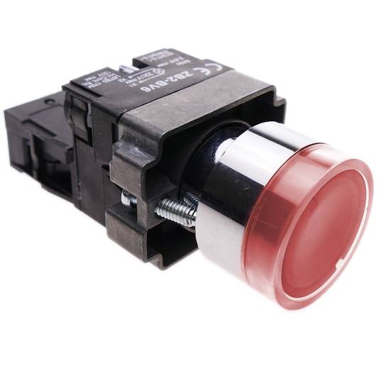 Botão de pressão momentâneo 22mm 1NC 400V 10A normalmente fechado com luz LED vermelho
