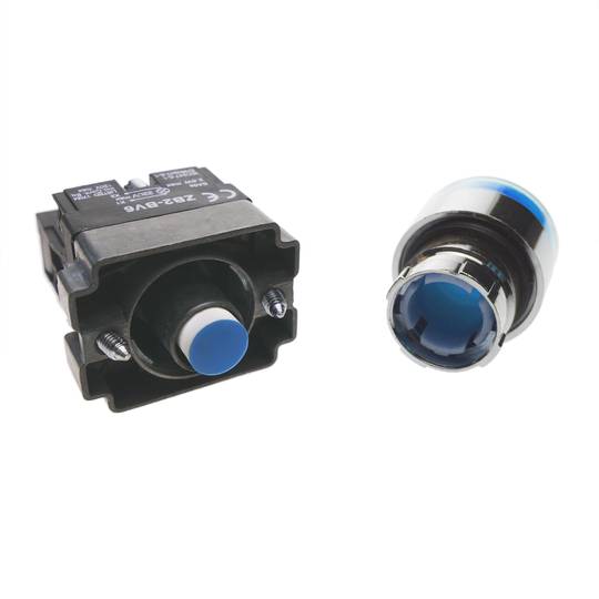 Botão de pressão momentâneo 22mm 1NC 400V 10A normalmente fechado com luz LED azul
